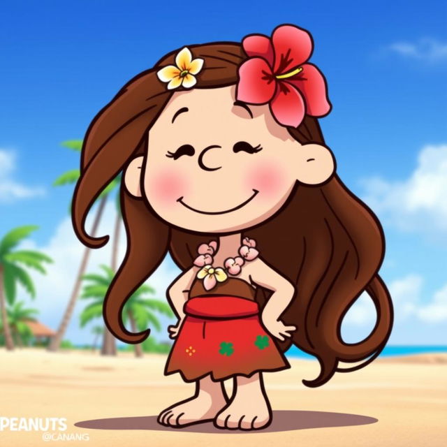 A fun and whimsical cartoon character from Peanuts transformed into Moana