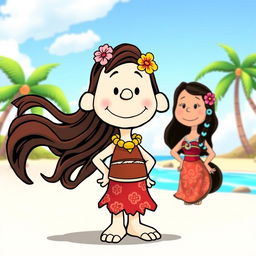 A fun and whimsical cartoon character from Peanuts transformed into Moana