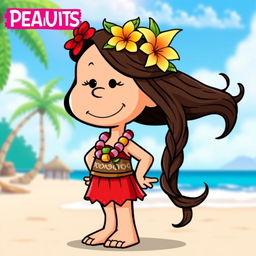 A fun and whimsical cartoon character from Peanuts transformed into Moana