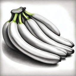 A highest quality, detailed pencil drawing of a bunch of bananas