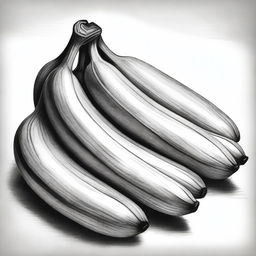 A highest quality, detailed pencil drawing of a bunch of bananas