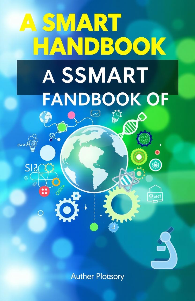 A visually engaging book cover for a science book titled "A Smart Handbook of Science and Technology"