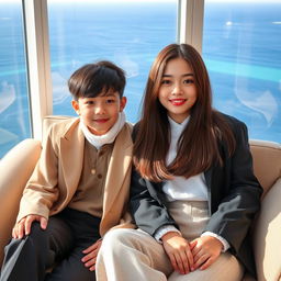 A beautiful woman with a distinctive Korean idol face, around 18 years old, dressed in stylish clothing