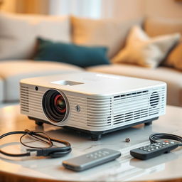 A close-up view of an HY300 projector, showcasing its sleek design and features