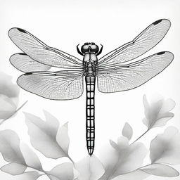 A high-quality, black and white pencil sketch depicting a detailed dragonfly