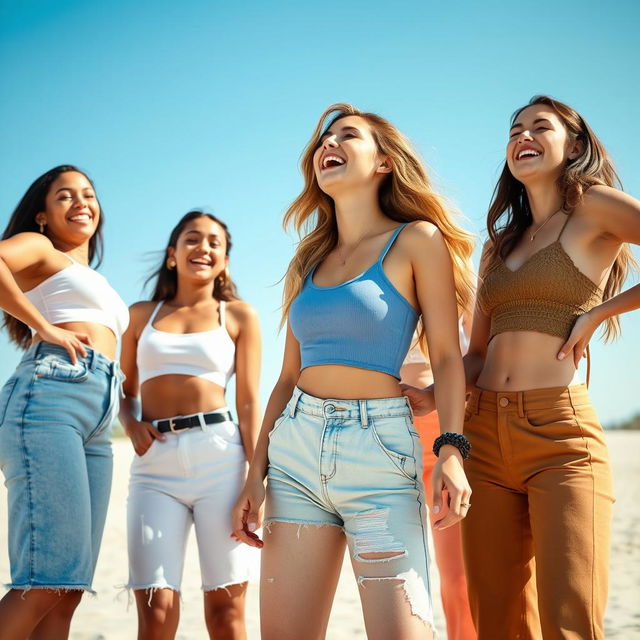 A group of confident and stylish young women posing together, showcasing a sense of empowerment and friendship