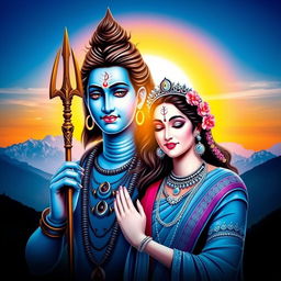 A captivating depiction of Lord Mahadev (Shiva) and Maa Parvati, showcasing their divine grace and beauty