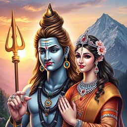 A captivating depiction of Lord Mahadev (Shiva) and Maa Parvati, showcasing their divine grace and beauty