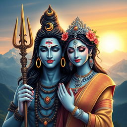 A captivating depiction of Lord Mahadev (Shiva) and Maa Parvati, showcasing their divine grace and beauty