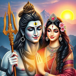 A captivating depiction of Lord Mahadev (Shiva) and Maa Parvati, showcasing their divine grace and beauty