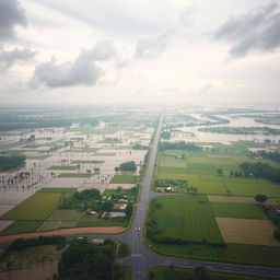 An aerial view of a flooded Sri Lanka, showcasing the expansive landscapes transformed by water
