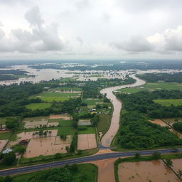 An aerial view of a flooded Sri Lanka, showcasing the expansive landscapes transformed by water