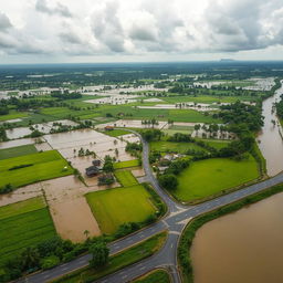 An aerial view of a flooded Sri Lanka, showcasing the expansive landscapes transformed by water