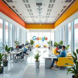 A sleek, futuristic concept of a Google office