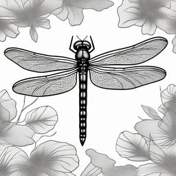 A high-quality, black and white sharpie drawing portraying a detailed dragonfly