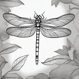 A high-quality, black and white sharpie drawing portraying a detailed dragonfly