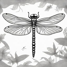 A high-quality, black and white sharpie drawing portraying a detailed dragonfly