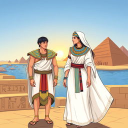 An illustration of traditional ancient Egyptian clothing, showcasing intricate details and vibrant colors