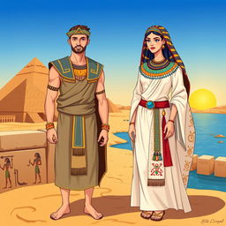 An illustration of traditional ancient Egyptian clothing, showcasing intricate details and vibrant colors