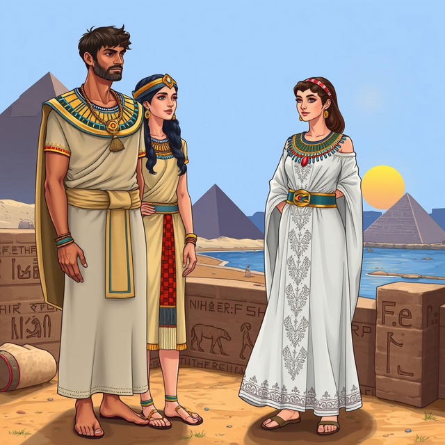 An illustration of traditional ancient Egyptian clothing, showcasing intricate details and vibrant colors