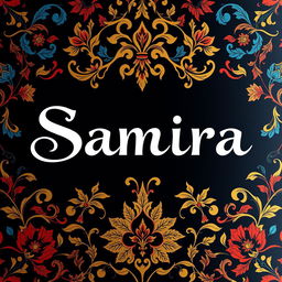 The name 'Samira' artistically displayed in a Slimi Persian font, featuring smooth, flowing curves and ornate details characteristic of Persian calligraphy
