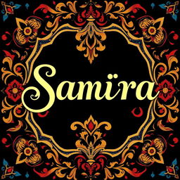 The name 'Samira' artistically displayed in a Slimi Persian font, featuring smooth, flowing curves and ornate details characteristic of Persian calligraphy
