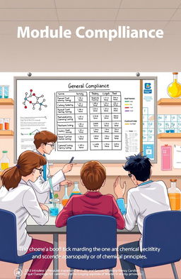 A visually engaging educational illustration depicting the concept of module compliance in General Chemistry