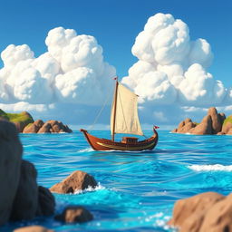 A stunning 3D animated scene inspired by the movie Moana, showcasing a picturesque ocean landscape