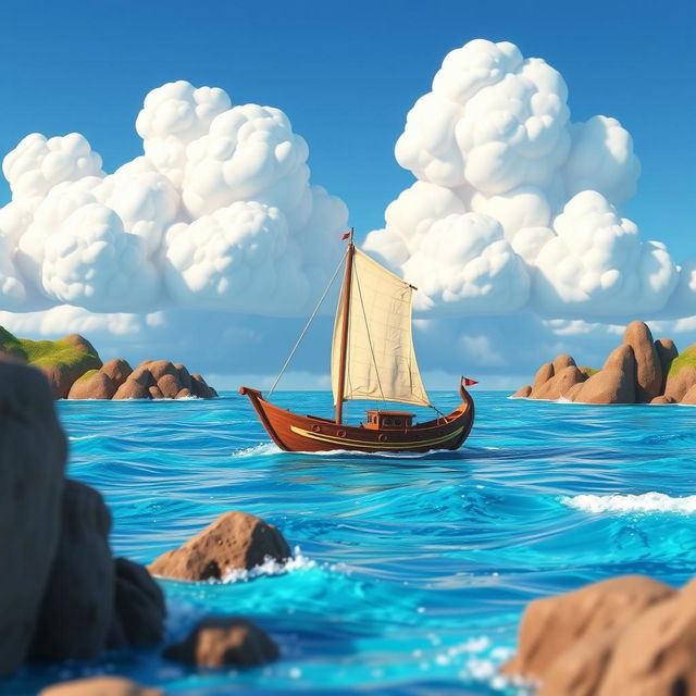 A stunning 3D animated scene inspired by the movie Moana, showcasing a picturesque ocean landscape