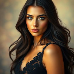 A stunning portrait of a beautiful woman with long, flowing dark hair