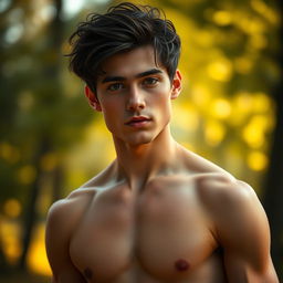 A portrait of a young man with striking features, exuding confidence and charisma