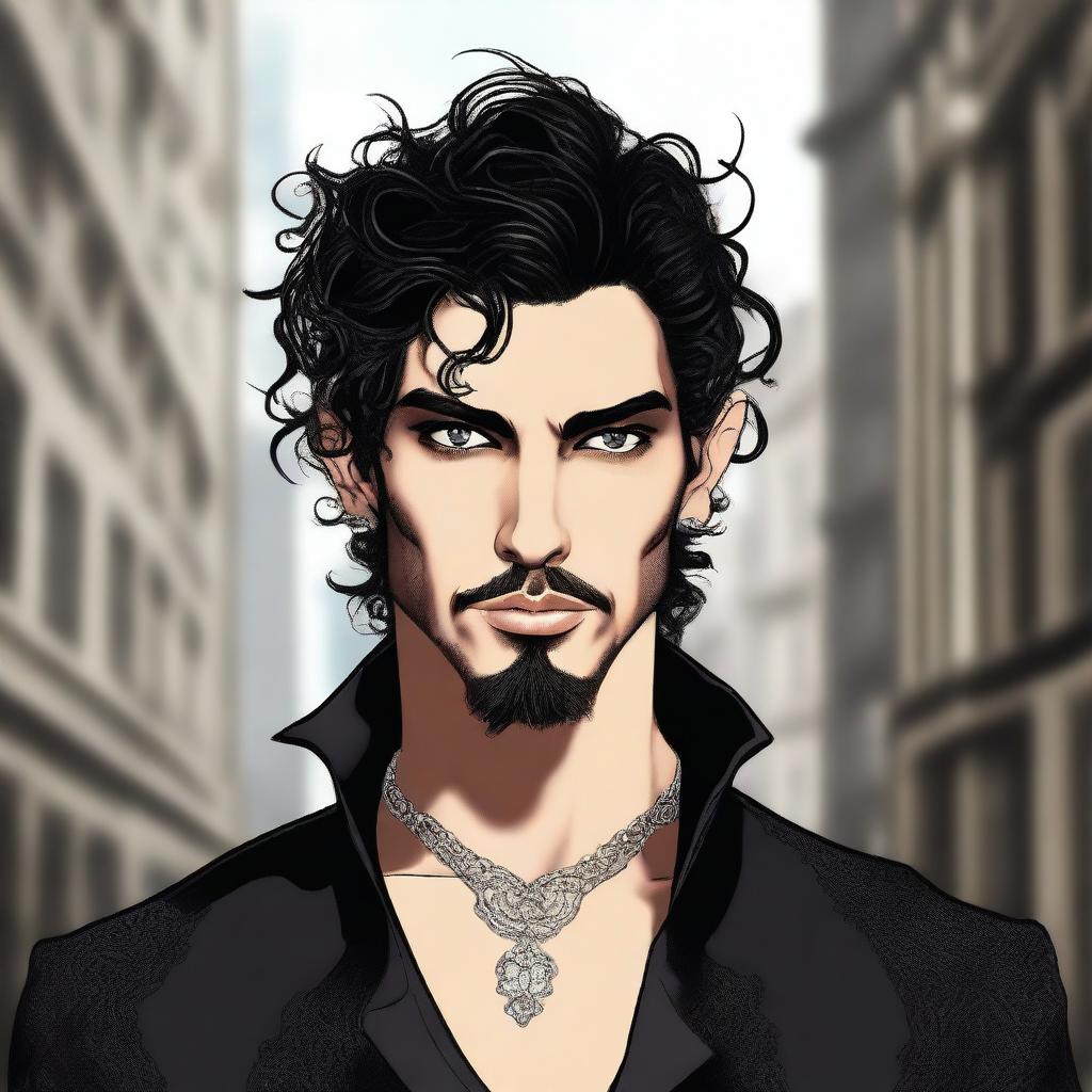 A high-quality digital art image of a tall, handsome Latin man in Chicago