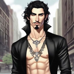 A high-quality digital art image of a tall, handsome Latin man in Chicago