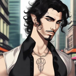 A high-quality digital art image of a tall, handsome Latin man in Chicago