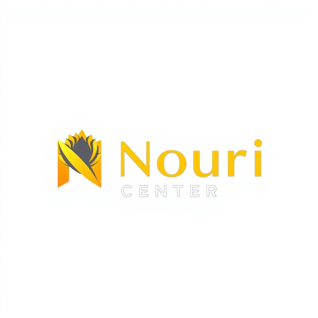 A sleek and modern logo design for a company named "Nouri Center" featuring an artistic representation of light or growth