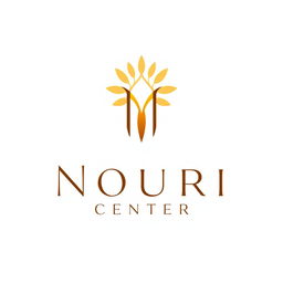 A sleek and modern logo design for a company named "Nouri Center" featuring an artistic representation of light or growth