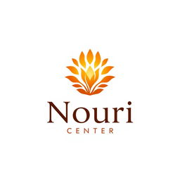 A sleek and modern logo design for a company named "Nouri Center" featuring an artistic representation of light or growth