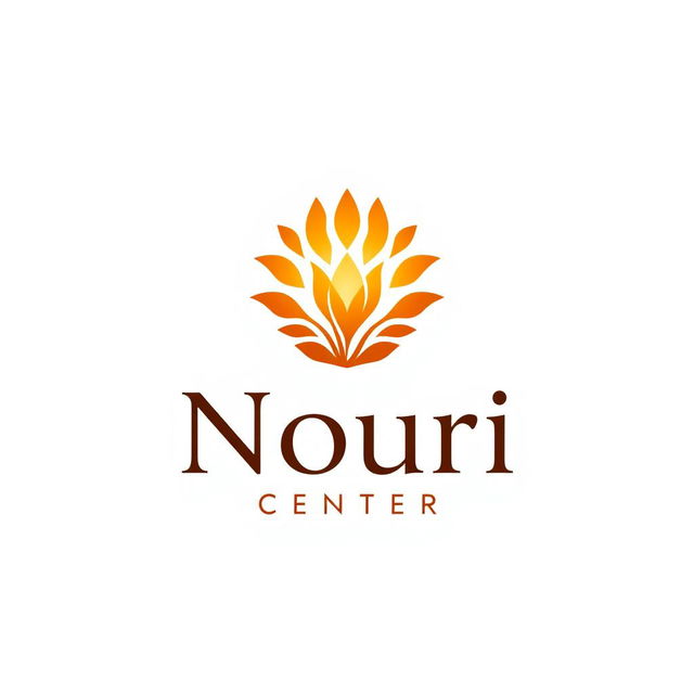 A sleek and modern logo design for a company named "Nouri Center" featuring an artistic representation of light or growth
