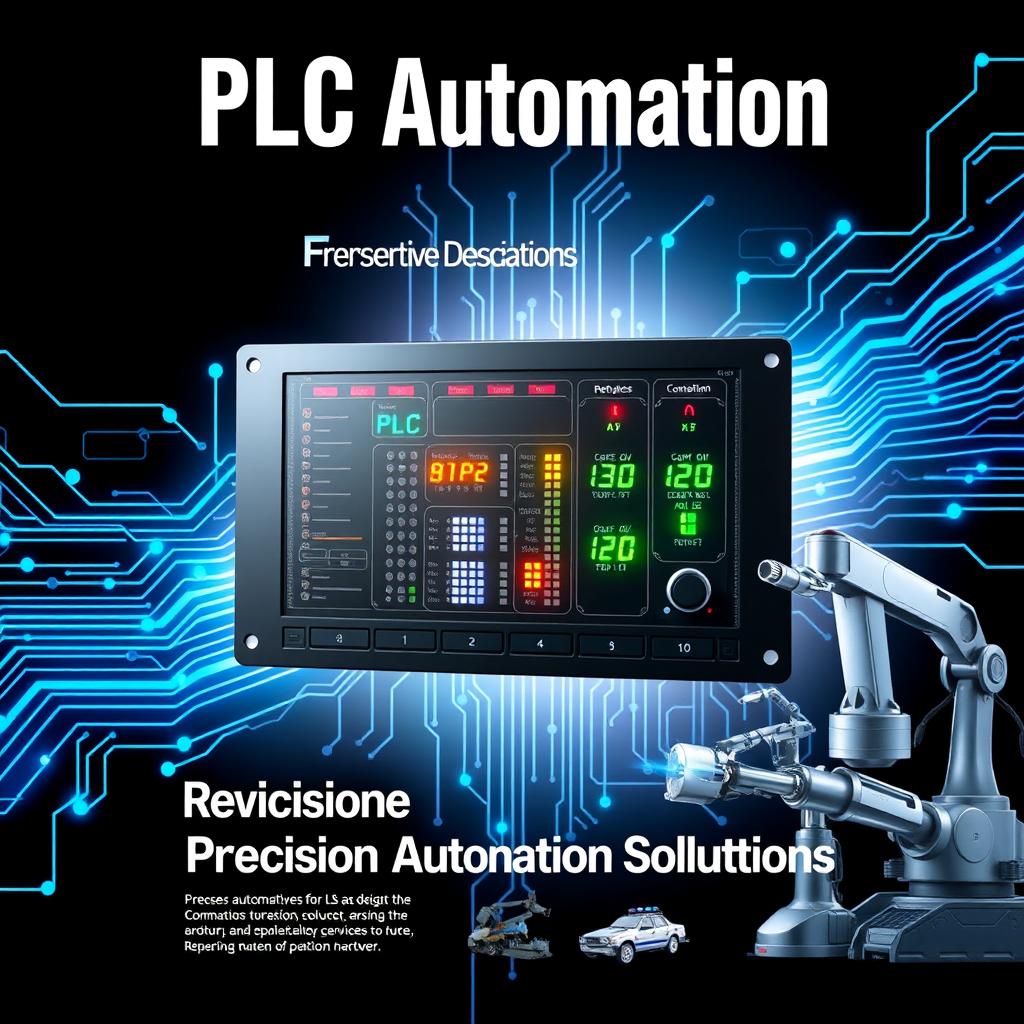 An advertisement poster for the PLC Automation industry, featuring a sleek and modern design