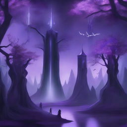 A high-quality digital art image depicting three distinct elf kingdoms, each representing light, twilight, and nightmare