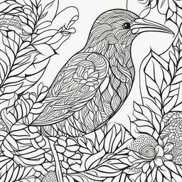 This is a high-quality, black and white line art image of a kiwi bird, designed for coloring