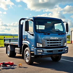 A brand new Isuzu 8-ton truck showcased in an industrial setting