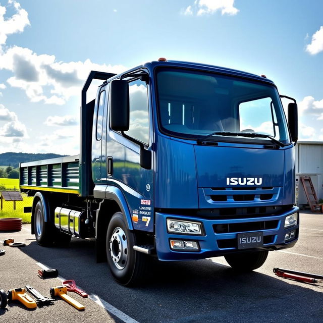 A brand new Isuzu 8-ton truck showcased in an industrial setting