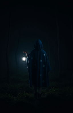 A dark and misty forest at night, devoid of grass and characterized by dead trees, creating a haunting atmosphere