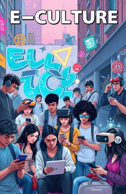 A visual exploration of the impact of e-culture on society, showcasing diverse individuals engaging with technology in various settings