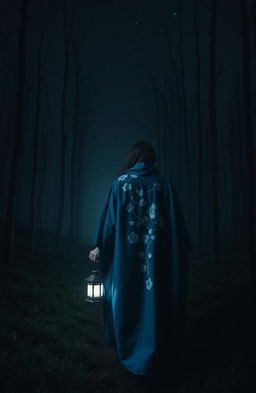 A dark and misty forest at night with no grass and dead trees, filled with an eerie atmosphere