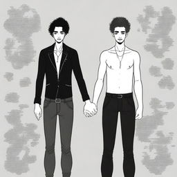 This is a high-quality digital art image of a gay couple holding hands