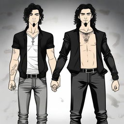 This is a high-quality digital art image of a gay couple holding hands