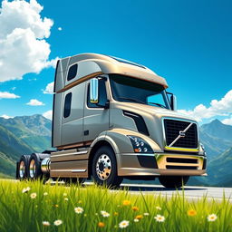 A detailed illustration of a Volvo Aero truck, showcasing its sleek design and aerodynamic features