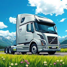 A detailed illustration of a Volvo Aero truck, showcasing its sleek design and aerodynamic features